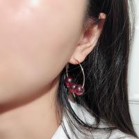 Brass Hoop Earring, with Garnet, silver color plated, for woman, 11mm 