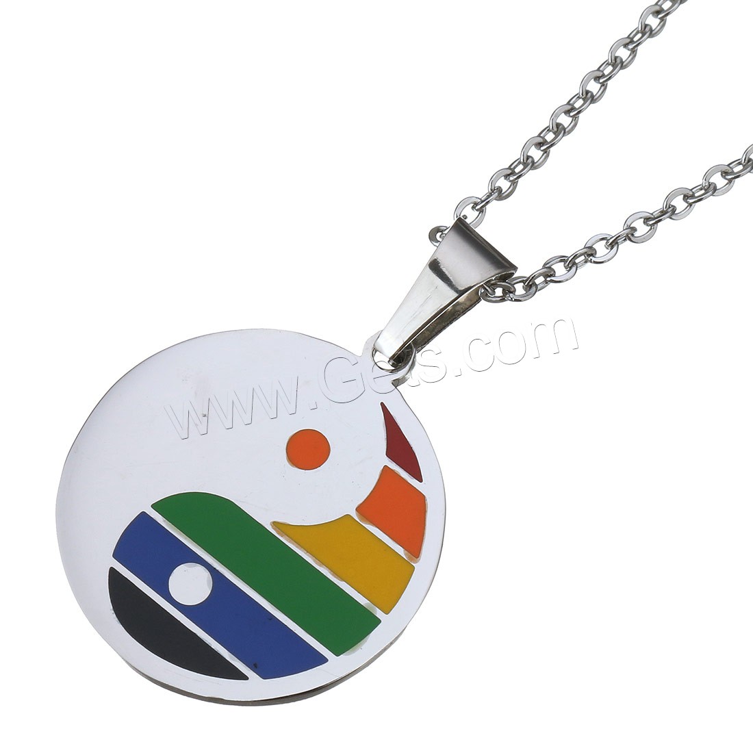 Stainless Steel Jewelry Necklace, Flat Round, ying yang & different size for choice & oval chain & for woman & enamel, original color, Length:Approx 19 Inch, Sold By Strand