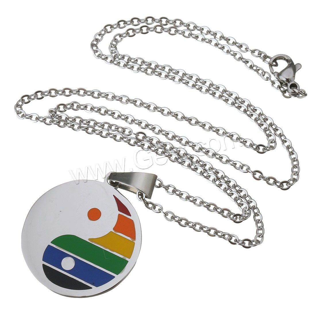 Stainless Steel Jewelry Necklace, Flat Round, ying yang & different size for choice & oval chain & for woman & enamel, original color, Length:Approx 19 Inch, Sold By Strand