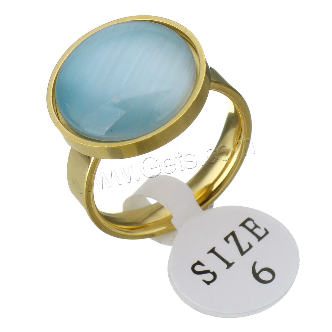 Stainless Steel Finger Ring, with Cats Eye, Flat Oval, plated, different size for choice & for woman, more colors for choice, 16mm, Sold By PC