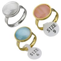 Stainless Steel Finger Ring, with Cats Eye, Flat Oval, plated & for woman 16mm 