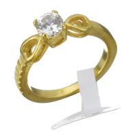 Anilo de dedo de acero inoxidable, chapado en color dorado, para mujer & con diamantes de imitación, 5mm, tamaño:6, Vendido por UD