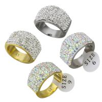 Stainless Steel Finger Ring, with Rhinestone Clay Pave, plated & for woman 15mm 