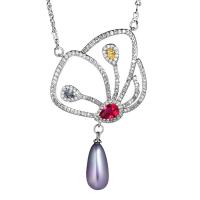 Harz Messing Halskette, mit Kunststoff Perlen, silberfarben plattiert, für Frau & mit Strass, keine, 32x54mm, Länge:ca. 18 ZollInch, verkauft von Strang