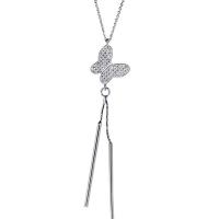 Латунное Ожерелье Горного Хрусталя, Латунь, бабочка, плакирован серебром, Женский & со стразами длина:Приблизительно 18 дюймовый, продается Strand