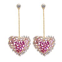 Rhinestone Brass Drop Earring, with Glass, plated, for woman & faceted & with rhinestone & hollow 