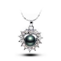 Rhinestone Zinc Alloy Necklace, with Plastic Pearl, silver color plated, for woman & with rhinestone Approx 18 Inch 