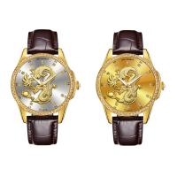 SENORS® Men Jewelry Watch, PU Leather, with Glass & Stainless Steel & Zinc Alloy, Japanese movement, gold color plated, Life water resistant & adjustable & for man & luminated & with rhinestone Approx 9 Inch 