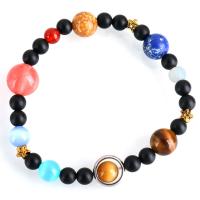 Black Agate Bracelet, with Gemstone & Brass, plated, Unisex 6mm Approx 7 Inch 
