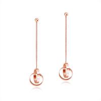 Stainless Steel Drop Earring, Donut, rose gold color plated, with roman number & Singapore chain & for woman 