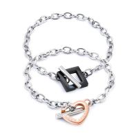 acier inoxydable Bracelet de couples, Placage, chaîne ovale & avec le motif de lettre & pour le couple & avec zircone cubique Environ 7.8 pouce, Environ 7.1 pouce, Vendu par paire