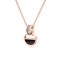 Stainless Steel Necklace, with Acrylic, with 50mm extender chain, Flat Round, rose gold color plated, oval chain & for woman & with cubic zirconia Approx 16.1 Inch 