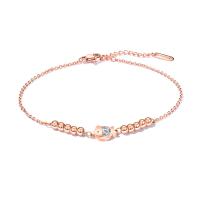 Stainless Steel Anklets Jewelry, with 40mm extender chain, Fish, rose gold color plated, oval chain & for woman & with cubic zirconia, 13mm Approx 8.3 Inch 