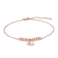 Stainless Steel Anklet, with White Shell, with 35mm extender chain, Flat Round, rose gold color plated, with roman number & oval chain & for woman, 10mm Approx 8.7 Inch 