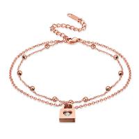 Stainless Steel Anklets Jewelry, with 60mm extender chain, Lock, rose gold color plated, oval chain & for woman & with cubic zirconia & , 13mm Approx 8.7 Inch 