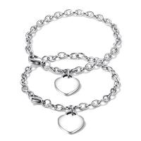 Stainless Steel Chain Bracelets, Flat Heart, Unisex & oval chain, original color, 20mm,17mm Approx 8.1 Inch, Approx 7.1 Inch 