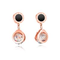 Stainless Steel Drop Earring, with Acrylic, rose gold color plated, with roman number & for woman & with cubic zirconia, 9mm 