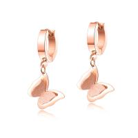 Stainless Steel Huggie Hoop Drop Earring, Butterfly, rose gold color plated, for woman, 10mm 