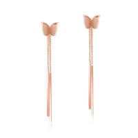 Stainless Steel Drop Earring, Butterfly, rose gold color plated, Singapore chain & for woman, 75mm 