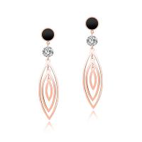 Stainless Steel Drop Earring, with Acrylic, Leaf, rose gold color plated, for woman & with cubic zirconia, 65mm 