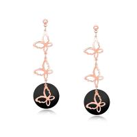 Stainless Steel Drop Earring, with Acrylic, Butterfly, rose gold color plated, for woman 