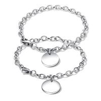 Stainless Steel Charm Bracelet, Flat Round, Unisex & oval chain, original color, 14mm,16.5mm Approx 7.1 Inch, Approx 8.1 Inch 