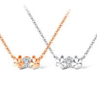 Cubic Zirconia Stainless Steel Necklace, Flower, plated, oval chain & for woman & with cubic zirconia 14mm Approx 17 Inch 