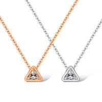Cubic Zirconia Stainless Steel Necklace, Triangle, plated, oval chain & for woman & with cubic zirconia 8.5mm Approx 17 Inch 