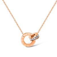 Cubic Zirconia Stainless Steel Necklace, with 50mm extender chain, Donut, rose gold color plated, with roman number & oval chain & for woman & with cubic zirconia, 12mm Approx 17 Inch 