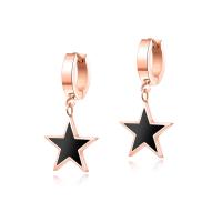 Stainless Steel Huggie Hoop Drop Earring, with Acrylic, Flat Star, rose gold color plated, for woman, 17mm 