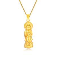 Brass Jewelry Necklace, with 55mm extender chain, Guanyin, gold color plated, Singapore chain & for woman, nickel, lead & cadmium free, 29mm Approx 17.7 Inch 