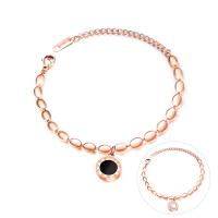 Stainless Steel Bracelet, with Acrylic, with 50mm extender chain, Flat Round, rose gold color plated, charm bracelet & with roman number & for woman, 12mm Approx 5.9 Inch 