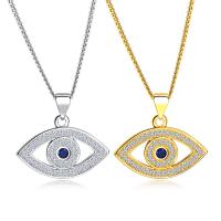 Brass Necklace, with 55mm extender chain, Evil Eye, plated, Unisex & twist oval chain & micro pave cubic zirconia nickel, lead & cadmium free, 21mm Approx 17.7 Inch 
