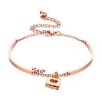 Stainless Steel Chain Bracelets, with 50mm extender chain, Lock, rose gold color plated, oval chain & for woman & with cubic zirconia, 13mm Approx 5.9 Inch 