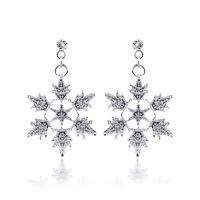 Zinc Alloy Rhinestone Drop Earring, Snowflake, silver color plated, for woman & with rhinestone 