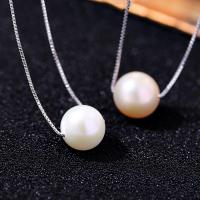 Sterling Silver Pearl Necklace, 925 Sterling Silver, with Freshwater Pearl, real silver plated, natural & box chain & for woman 105mm Approx 18 Inch 