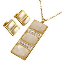 Stainless Steel Jewelry Set, earring & necklace, with Rhinestone Clay Pave & Resin, Rectangle, gold color plated, oval chain & for woman 2mm Approx 20 Inch 
