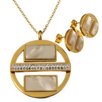 Stainless Steel Jewelry Set, earring & necklace, with Rhinestone Clay Pave & Resin, gold color plated, oval chain & for woman & with rhinestone 2mm Approx 20 Inch 