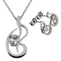 Stainless Steel Jewelry Set, earring & necklace, with Crystal, oval chain & for woman & faceted, original color 2mm Approx 18 Inch 