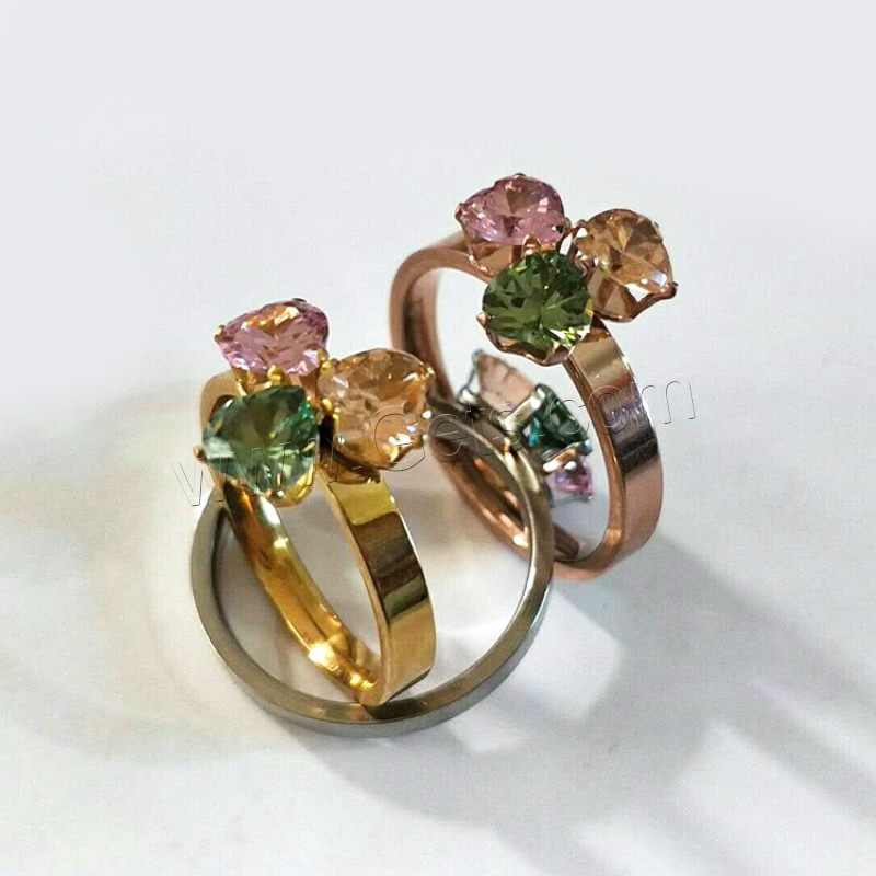 acero inoxidable anillo, con Cristal, Corazón, chapado, diverso tamaño para la opción & para mujer & facetas, más colores para la opción, Vendido por UD