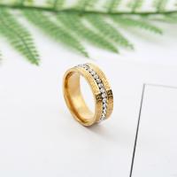 Rhinestone Stainless Steel Finger Ring, gold color plated, Unisex & with rhinestone, 8mm 