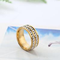 Anilo de dedo de acero inoxidable, chapado en color dorado, unisexo & diverso tamaño para la opción & con diamantes de imitación, Vendido por UD