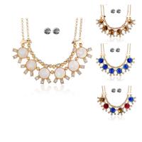 Zinc Alloy Jewelry Set, Stud Earring & necklace, with iron chain & Glass, rolo chain & for woman lead & cadmium free, 45mm Approx 15 Inch 