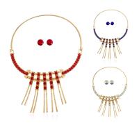 Zinc Alloy Jewelry Set, Stud Earring & necklace, with iron chain & Glass, snake chain & for woman lead & cadmium free, 85mm Approx 17 Inch 
