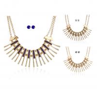 Zinc Alloy Jewelry Set, Stud Earring & necklace, with iron chain, gold color plated, twist oval chain & for woman & with rhinestone lead & cadmium free, 46mm Approx 15.5 Inch 