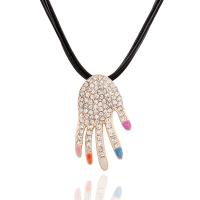 Zinc Alloy Necklace, with Waxed Linen Cord, Hand, for woman & with rhinestone lead & cadmium free 