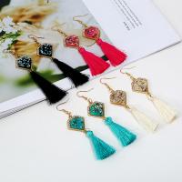 Zinc Alloy Tassel Earring, with Nylon Cord & Resin, gold color plated, for woman lead & cadmium free, 95mm 
