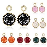 Nylon Drop Earring, with Zinc Alloy, iron post pin, Round, gold color plated, for woman lead & cadmium free 