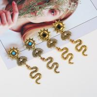 Resin Zinc Alloy Earring, with Resin, stainless steel post pin, Snake, antique gold color plated, for woman & with rhinestone lead & cadmium free, 90mm 