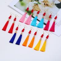 Zinc Alloy Tassel Earring, with Nylon & Resin, iron earring hook, gold color plated & for woman, lead & cadmium free, 100mm 